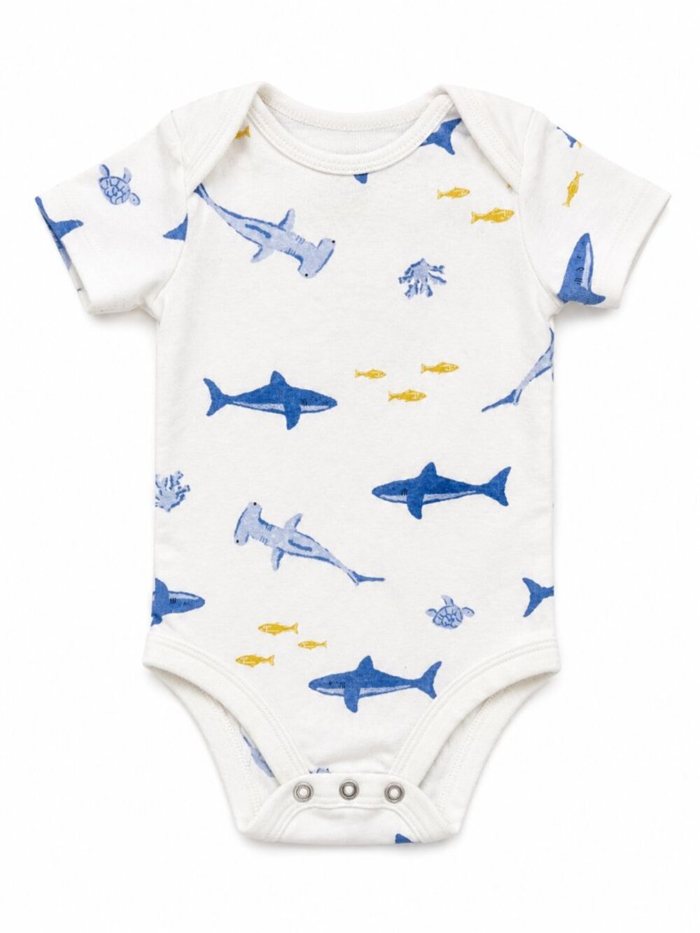 Baby Shark Print Onesie | Ocean Theme Infant Bodysuit | White Blue Yellow